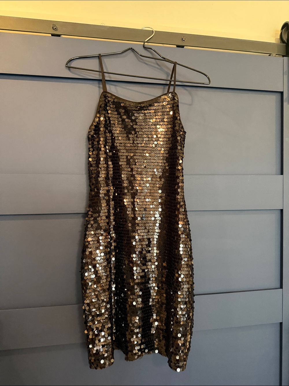 Eyeshadow Bronze Sequin Spaghetti-Strap Mini Dress